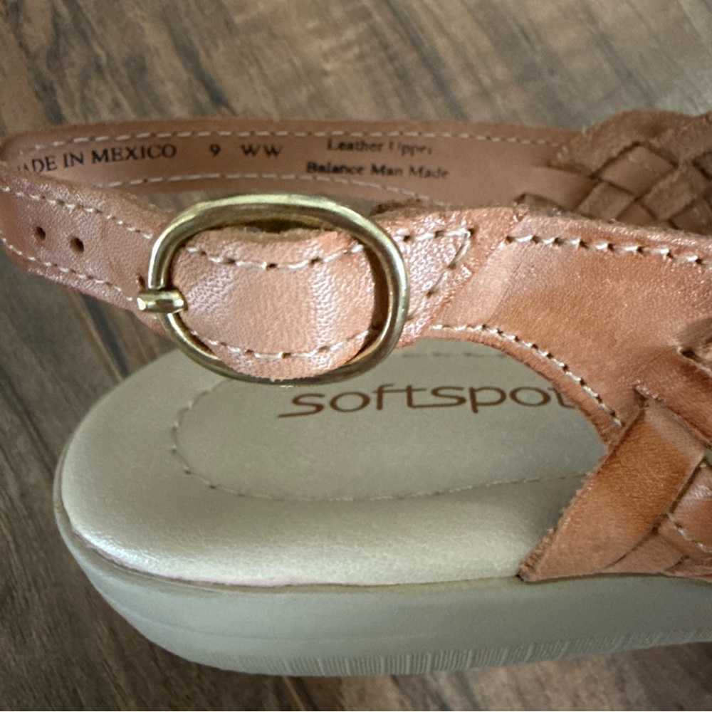 Softspots Women's Size 9W Cognac Tan Woven Braided Leather Huarache Sandals Shoe - Picture 9 of 10